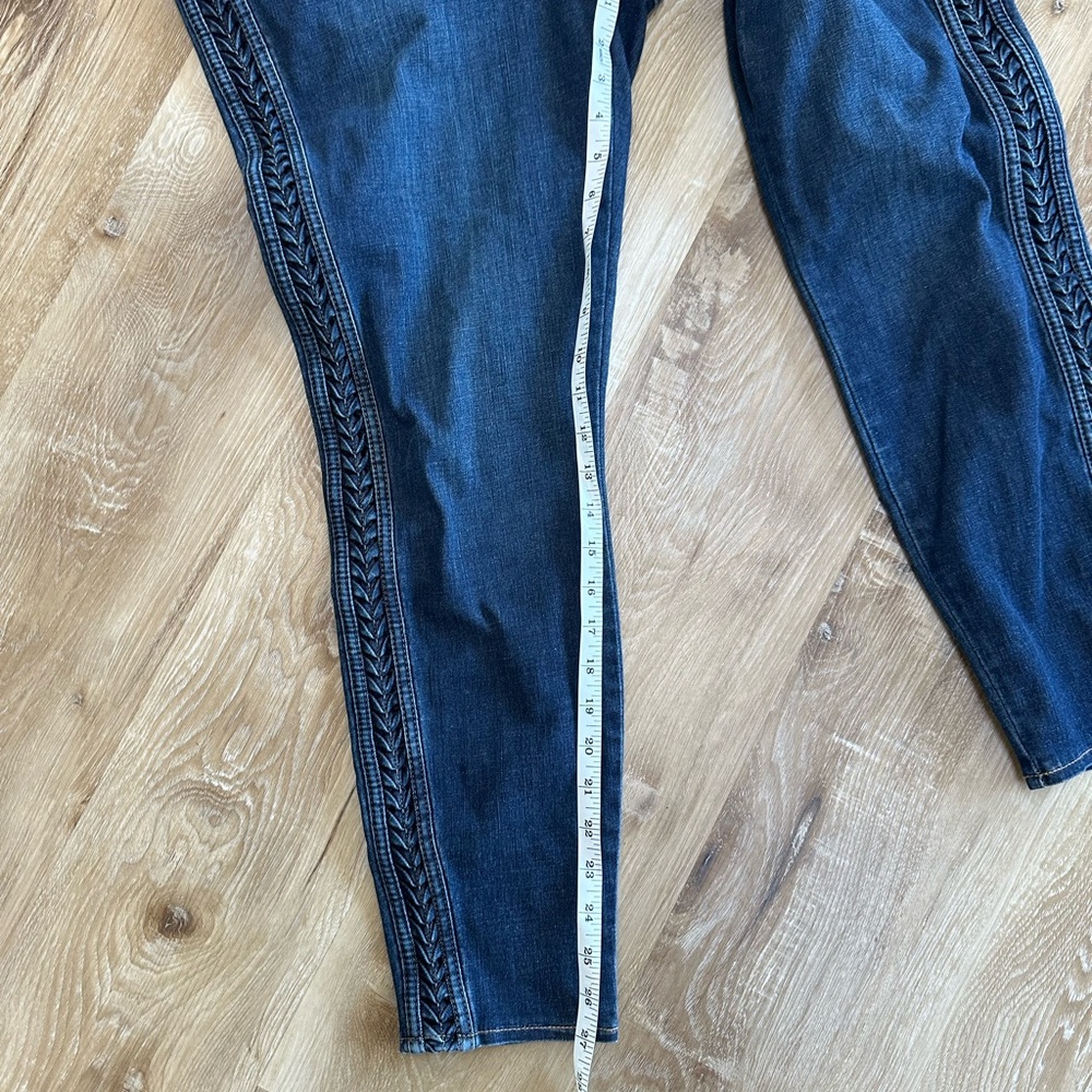 White House Black Market Dark Blue Skinny Jeans with Side Braid - Picture 3 of 4
